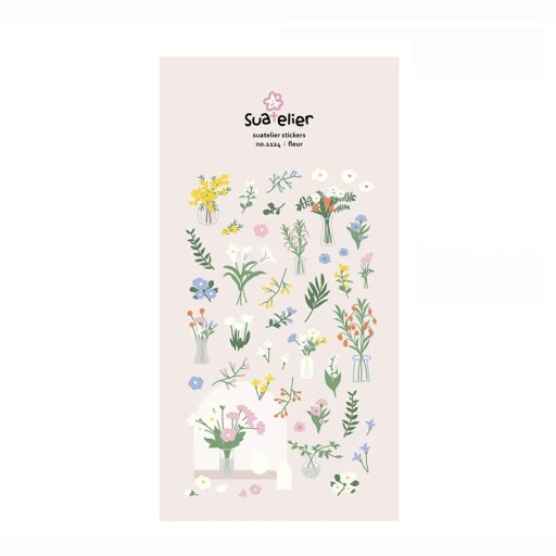 Arch de pegatinas con motivos florales 9,2x15 cm PVC pastel para scrapbook, diario, decoración de cuadernos, álbumes, tarjetas y notas