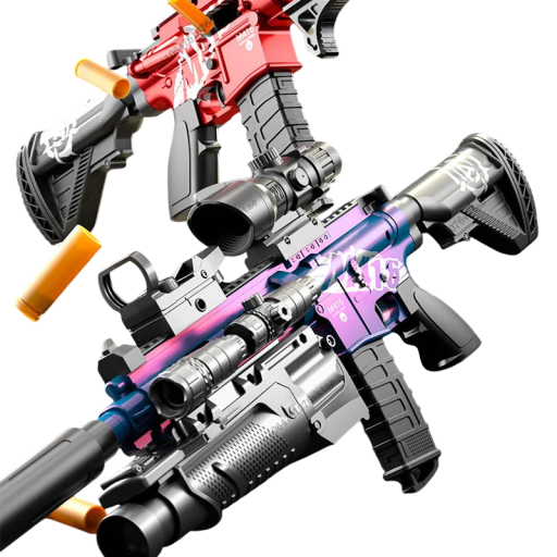 Arma de juguete para niños M416 aproximadamente 77 cm Alcance hasta 10 m Réplica de plástico con balas suaves, cargador, mira, linterna y láser