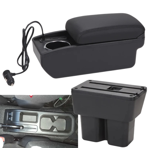 Armlæn 32 x 15,5 x 14,5 cm til Suzuki Jimny JB74 2019–2024 Opbevaringsboks Kopholder PU læder ABS Skydende USB USB-C Hurtigopladning Monteringssæt