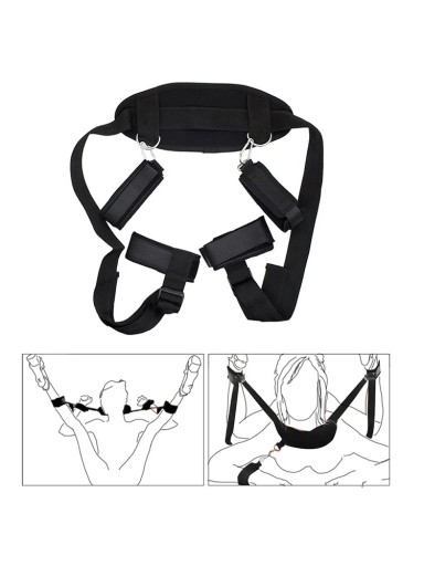 Arnés textil con esposas, perneras, ajuste de velcro y soporte para el cuello, diseño suave, embalaje discreto.
