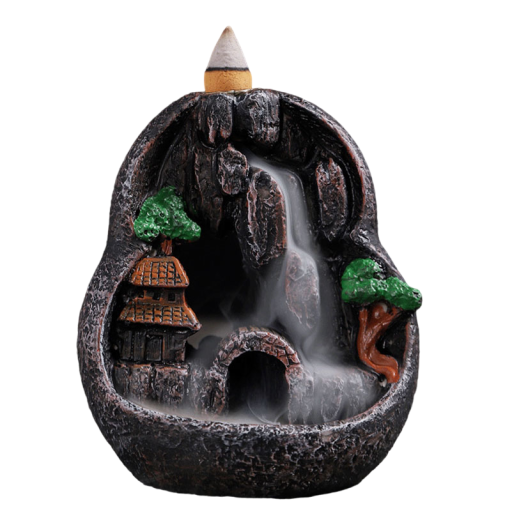 Aromalampa s tečúcim dymom Malá dekorácia s dymovým vodopádom Stojan na vonné kužele Kadidelnica so spätným dymom Vonný krb s motívom rozprávkovej krajiny 10,5 x 6 x 12 cm