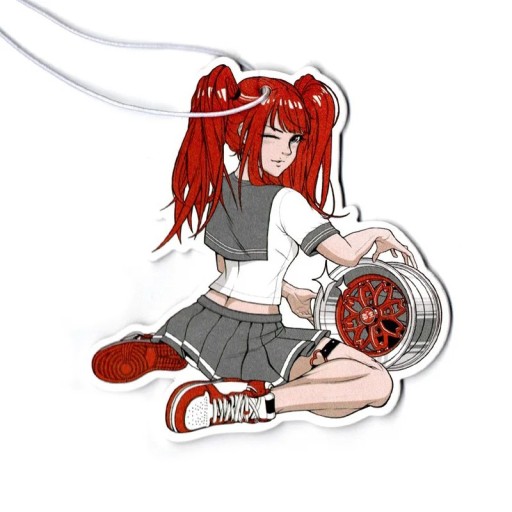 Aromatizador de ar pendente para carro anime rapariga com disco de roda pendente cinza e vermelho acessório decorativo para interior de veículo