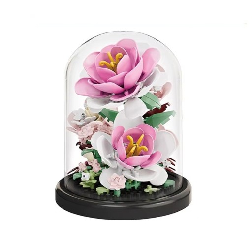 Art Micro Construction Set Camellia 85 x 85 x 106 mm 157 pcs Flower Model in Pot in Transparent Box Stylish Decoration and Creative Gift