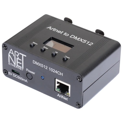 Art-Net - DMX512 -muunnin 2 porttia 1024 kanavaa näyttö valikkohallinnalla 5 V DC 500 mA musta klubin ja baarin valaistukseen