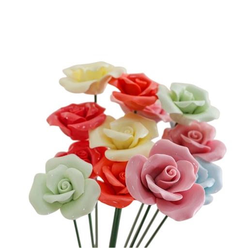 Artificial Ceramic Flowers Decorative Roses 30 cm Ceramic Pastel Coloured Floral Ornament for Vase for Interior Set of 5