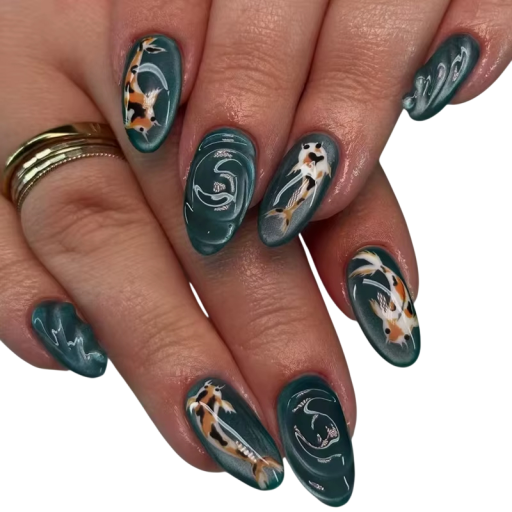 Artificial Nails 24 pcs 25.6–18.3 mm Almond Shape Glossy Fake Nails with Cartoon Designs 12 Sizes Complete Set