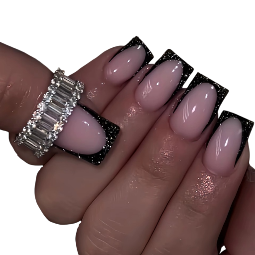 Artificial Nails with Square Shape 24 pcs French Manicure Glitter Subtle Design Stylish Nail Art