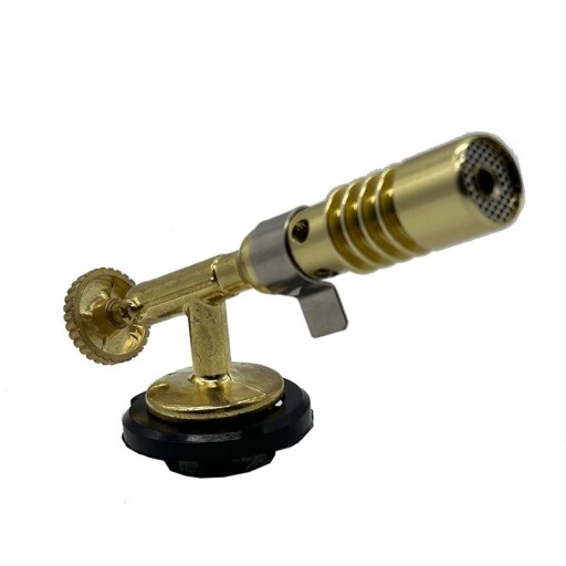 Arzător de bucătărie flambat din metal auriu, pe cartuș de gaz cu reglare a flăcării, 10,5 cm