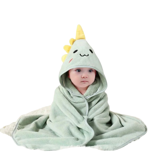 Asciugamano avvolgente per neonati 80x80 cm Coperta per bambini con cappuccio Dinosauro verde Asciugamano da bagno Accappatoio per bambini Fleece