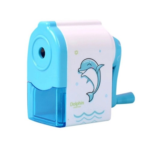 Ascuțitoare manuală pentru copii cu mâner Ascuțitoare albastră pentru copii cu model delfin Ascuțitoare mecanică creion 7,5 x 5 cm