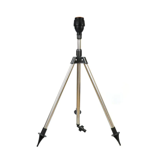Aspersor de jardim rotativo 360° em aço inoxidável Aspersor ajustável com tripé Altura 53–90 cm Rotação automática Relvado Jardim