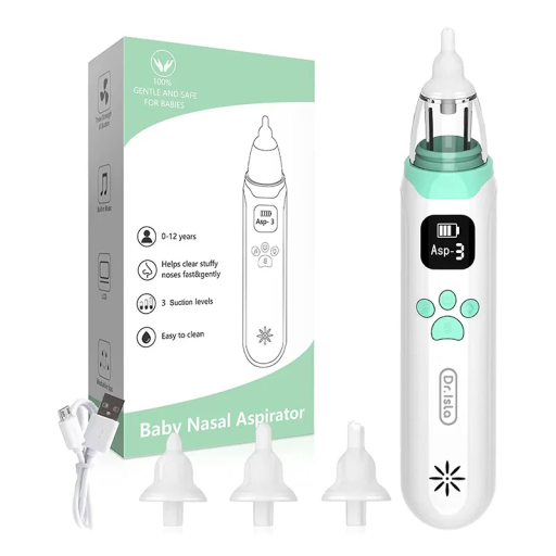 Aspirator nazal electric pentru copii cu muzică, 3 moduri de aspirare, vârfuri din silicon, putere de aspirare 0,65 kPa, cablu USB, putere de aspirare reglabilă