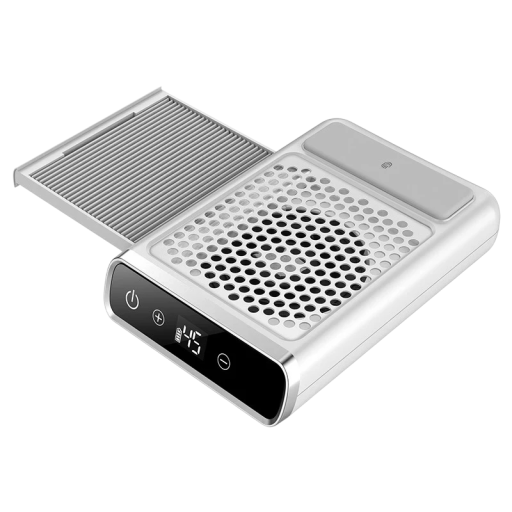 Aspirator profesional pentru unghii cu viteză ajustabilă și aspirație de 360° Model wireless gri cu filtru și baterie reîncărcabilă 4h funcționare Manichiură