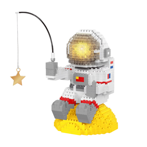 Astronaut na Lua com estrela 8.5 x 8.5 x 13 cm LED a brilhar micro tijolos Conjunto de construção espacial para adultos e crianças Modelo educativo