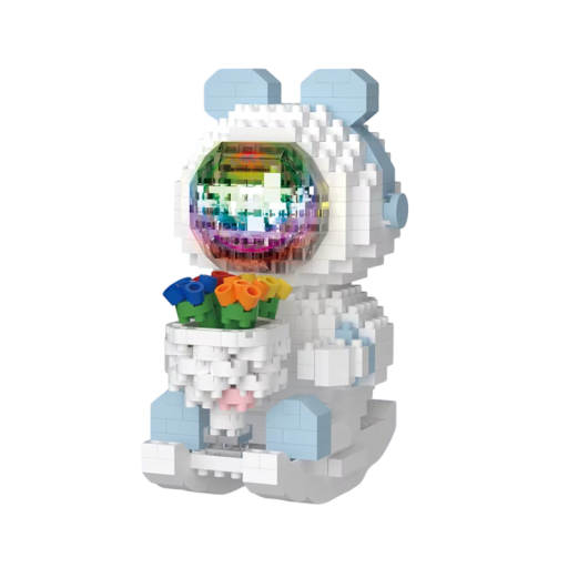 Astronauta floral 5.6 x 7.5 x 9.6 cm LED iluminado micro tijolos Conjunto de construção espacial Pequeno astronauta com flores Modelo educativo