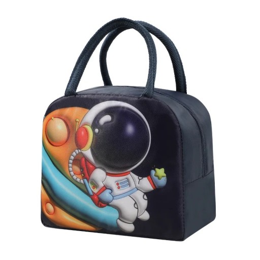 Astronauttikuva lounaslaatikko 23×13×19 cm Oxford-kangasta tummansininen käsikahvoilla ruoan kuljettamiseen kouluun ja töihin