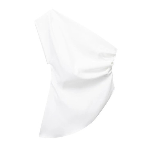 Asymmetrisches Damen T-Shirt mit einem Ärmel Elegantes Top für die Stadt Unregelmäßiger Schnitt Modische Bluse für den Abend Sexy moderne Damenbekleidung