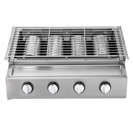 Asztali gázgrill 4 égetővel 58 x 40 x 20 cm Füstmentes grillezés propánnal és LPG-vel Rozsdamentes acél Ezüst Kempinghez és kerthez