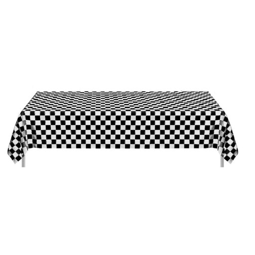 Asztalterítő 137 x 274 cm Műanyag asztalterítő sakktáblás mintával Verseny dekoráció gyerekpartira születésnapi Motorsport motívum