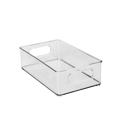 Átlátszó műanyag tárolódoboz 25,5 x 15,1 x 7,6 cm fogantyúkkal konyhai, fürdőszobai és háztartási rendszerező