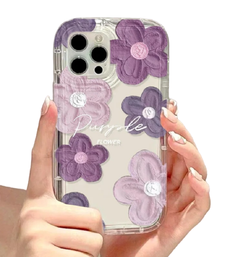 Átlátszó védőburkolat lila virágok motívumával Samsung Galaxy A14-hez