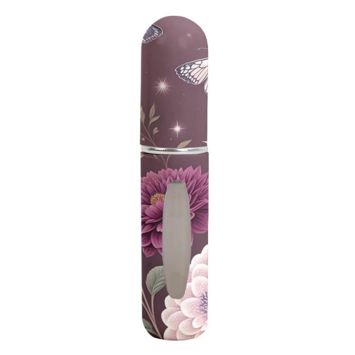 Atomiseur de voyage pour parfums avec spray 5 ml flacon compact rechargeable avec fenêtre violet foncé à motif floral pour les voyages