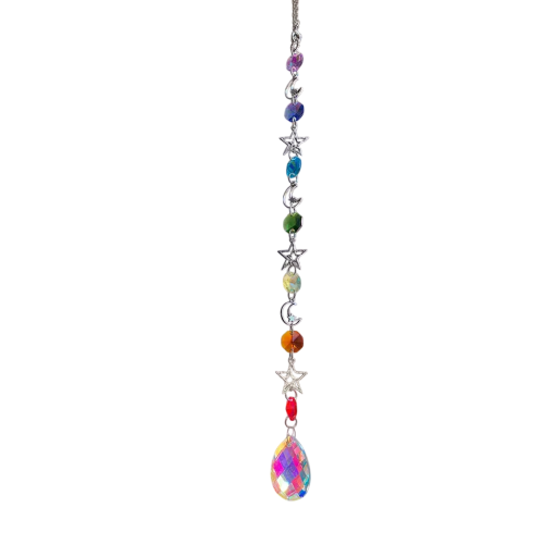 Atrapasueños colgante arcoíris 40 cm Decoración de cristal con estrellas y lunas Colgante para ventana y balcón