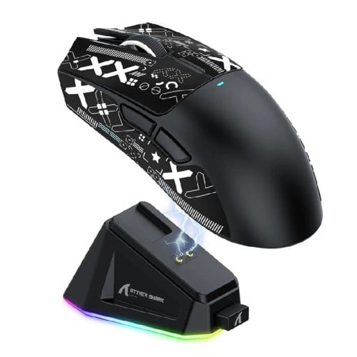ATTACK SHARK X11 vezeték nélküli játékegér PixArt PAW3311 érzékelő, hármas csatlakozási mód, RGB töltőállomás, játékhoz és munkához