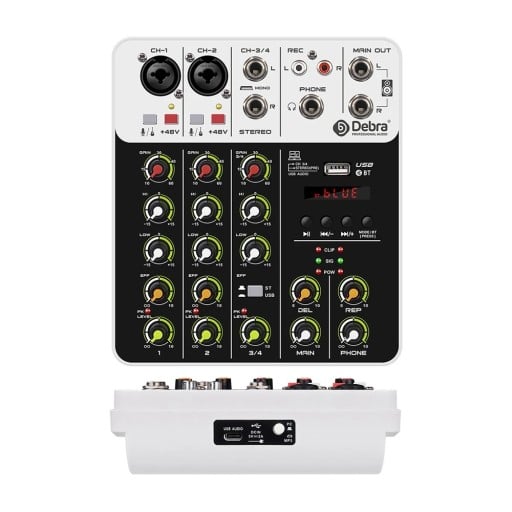 Audio rozhranie v4 s Bluetooth 4 kanály 48 V fantómové napájanie USB a efekty DEL a REP zvukový mixer biele na nahrávanie a streamovanie