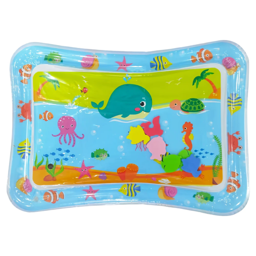 Aufblasbare Wasserspielmatte für Babys, 65 x 47 cm, Blauwal, PVC-Mini-Pool mit Kissen, Baby-Sensory-Matte für Bauchlage und Spielen