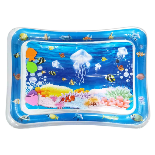 Aufblasbare Wasserspielmatte für Babys, 65 x 47 cm, weiße Qualle, PVC-Mini-Pool mit Kissen, Baby-Sensory-Matte für die Zeit auf dem Bauch