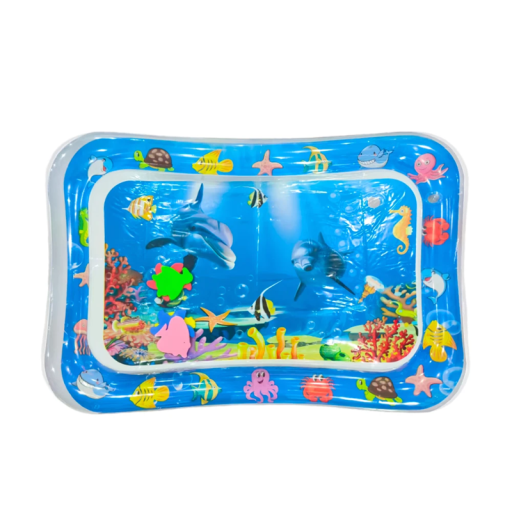 Aufblasbare Wasserspielmatte für Babys 65x47 cm Delfinmotiv PVC-Minipool mit Kissen Kinder-Sensorikmatte für Bauchlage und Spielen