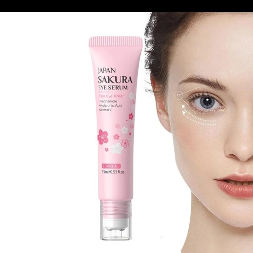 Augenserum mit japanischer Sakura 15 ml mit Massageapplikator Feuchtigkeitsspendend gegen Fältchen Augenringe und Schwellungen Aufhellung der Augen