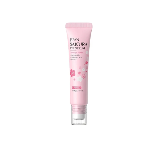 Augenserum mit japanischer Sakura 15 ml mit Massageapplikator Feuchtigkeitsspendend gegen Fältchen Augenringe und Schwellungen Aufhellung der Augen
