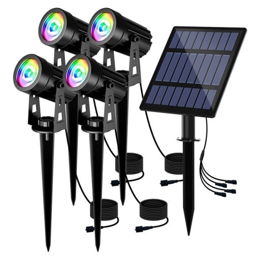 Aurinkoenergialla toimiva LED-kohdevalaisin IP65 vedenpitävä ulkokäyttöön tarkoitettu värikäs valo puutarhaan, koristeellinen valaistus talon aidalle