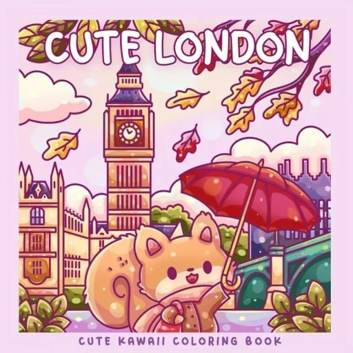 Ausmalbuch Cute London gezeichnete städtische Motive 21,3 x 21,3 cm 40 Seiten Papierausmalen einfach für Kinder und Erwachsene