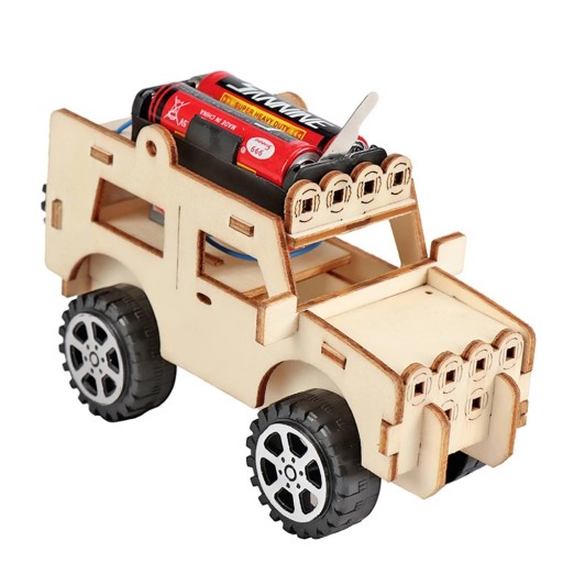 Auto fuoristrada fai-da-te modello 3D Kit di costruzione elettrica in legno a batteria Giocattolo scientifico esperimentale per bambini Set educativo STEM fisica