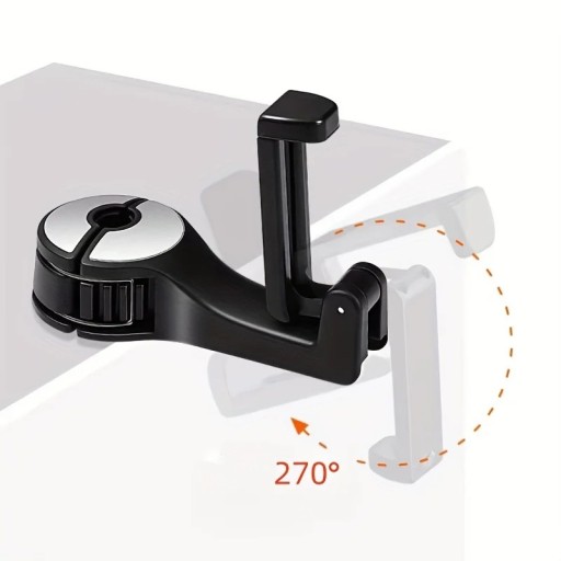 Auto Kopfstützenhalter mit drehbarem Haken und Halterung für das Telefon, universell, ABS Kunststoff, schwarz mit farbigem Rad, praktischer