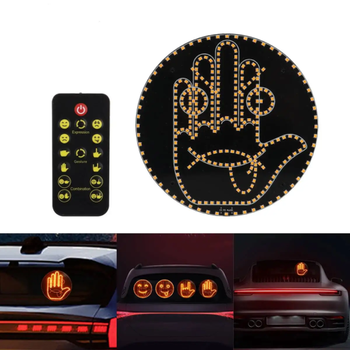 Auto LED luz 176 LED no vidro traseiro com controlo remoto Expressões faciais e gestos Acessório decorativo para automóvel a pilhas
