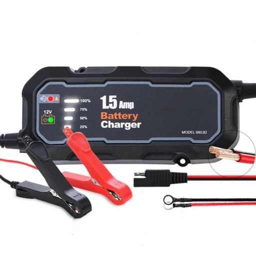 Autóbatteriák töltője 12 V 1,5 A Automatikus háromfázisú töltő LED kijelzővel Töltés és túlfeszültség védelemmel EU dugó