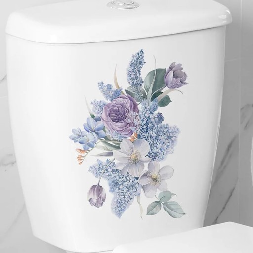 Autocolant decorativ pentru rezervorul WC 32 x 23 cm Motiv flori și frunze autocolant pentru toaletă Aplicare ușoară Decorație naturală pentru baie