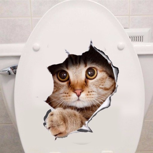 Autocolante 3D à prova de água para a tampa do WC e parede com um animal a espreitar de uma parede rasgada Decoração divertida para a casa de banho