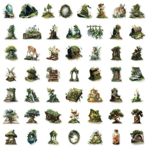 Autocolante cu motiv forestier 4,64 x 5,47 cm 50 bucăți multicolore pentru scrapbook, jurnal, decorarea agendelor, crearea albumelor și felicitărilor