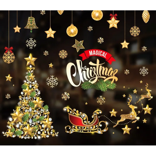 Autocolante de Crăciun pentru fereastră 50 x 70 cm decorare din PVC cu fulgi de zăpadă, stele și brad de Crăciun Odecorațiuni de Crăciun reutilizabile