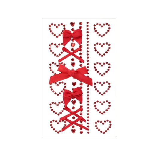 Autocolante de modă pentru față cu fundiță și panglică cu pietricele Arch cu inimioare mai mici și fundițe Ornamente din țesătură și pietricele acrilice