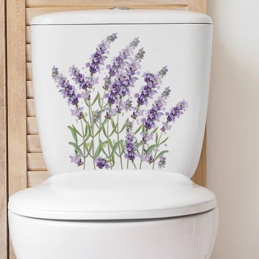 Autocolante decorativo para o depósito de WC 29 x 29 cm Motivo de lavanda Autocolante de PVC para a sanita Aplicação fácil Decoração floral natural