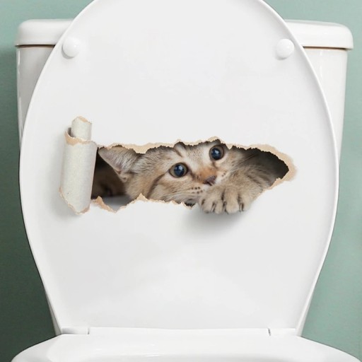 Autocolante para casa de banho com efeito 3D de um gatinho a espreitar, decoração em PVC à prova de água 28x16 cm para uma decoração divertida da casa