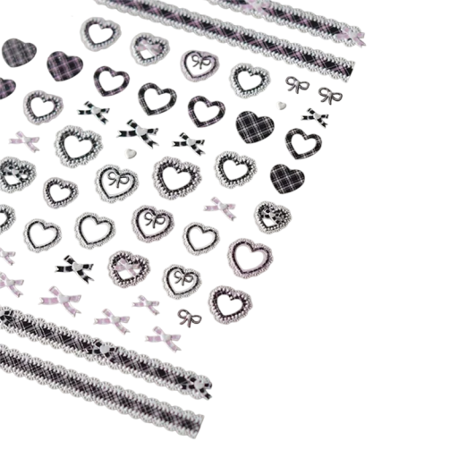 Autocolante pentru unghii cu motive de dantelă, fundițe și inimioare - Stickere Nail Art elegante, autocolante pentru unghii, modele 3D, accesorii DIY pentru decorare