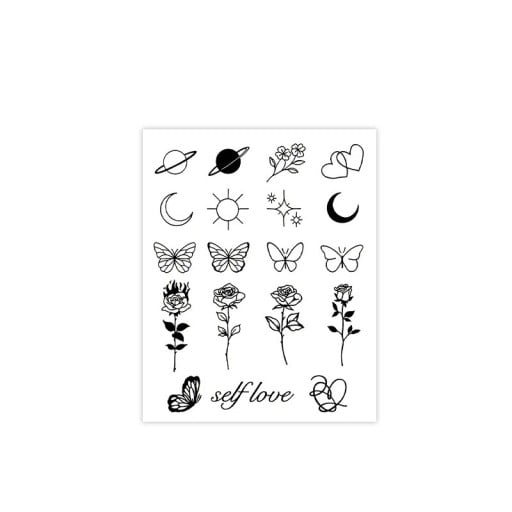 Autocolante temporar de tatuaj rezistent la apă pentru degete Planete Lună Soare Fluture Trandafir Inscripție Iubire de Sine Tatuaj minimalist pentru femei