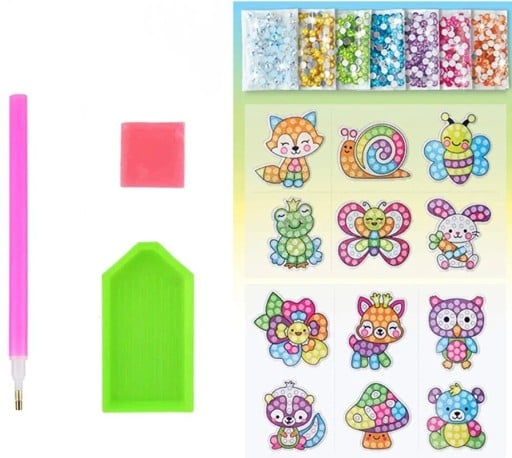 Autocolantes de Diamante Animais da Floresta e Insetos 12 pcs conjunto criativo pedras coloridas para fazer imagens crianças hobby
